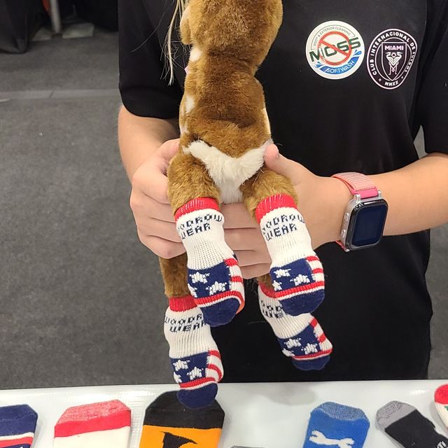 A plush horse wearing stars-and-stripes Power Paws